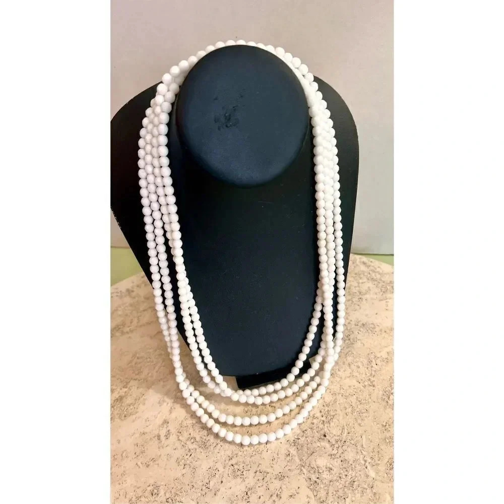 Vintage Womens White Double Strands Beaded Necklaces Fashion Jewelry Collection